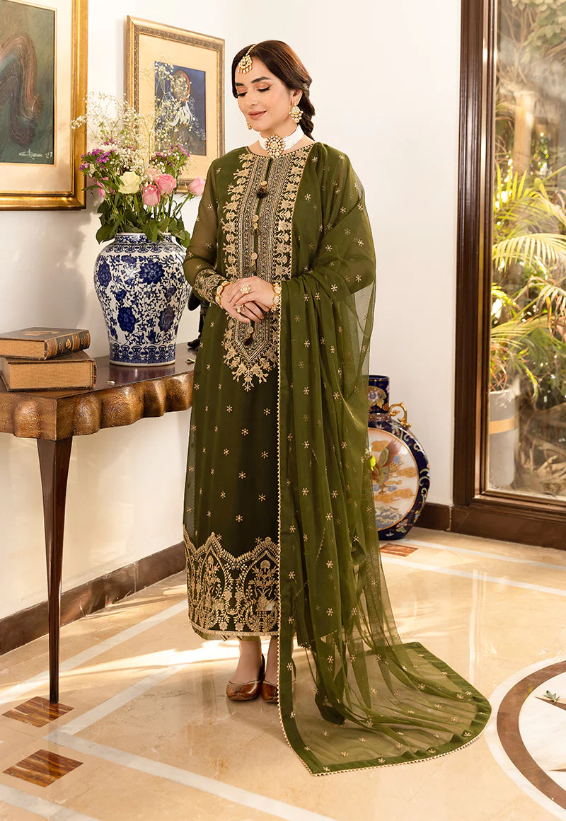 ASIM JOFA -3PC HEAVY EMBROIDERED FANCY CHIFFON DRESS WITH 4 SIDE FULLY EMBROIDERED CHIFFON DUPATTA- FPW-31