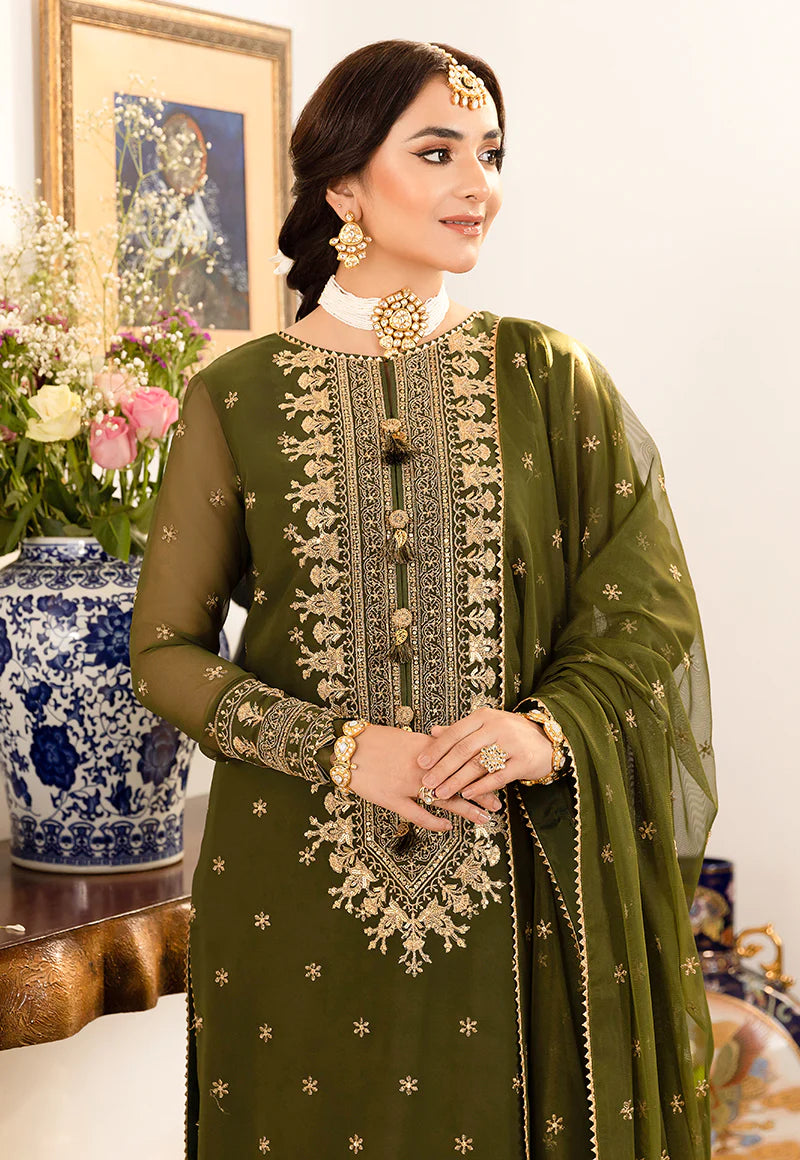 ASIM JOFA -3PC HEAVY EMBROIDERED FANCY CHIFFON DRESS WITH 4 SIDE FULLY EMBROIDERED CHIFFON DUPATTA- FPW-31