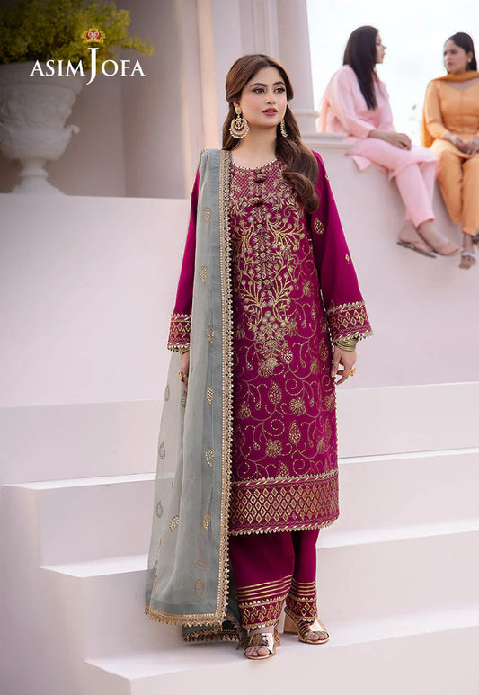 ASIM JOFA -3PC EMBROIDERED FANCY CHIFFON DRESS WITH HEAVY EMBROIDERED CHIFFON DUPATTA 4 SIDE EMBROIDERED- FPW-125