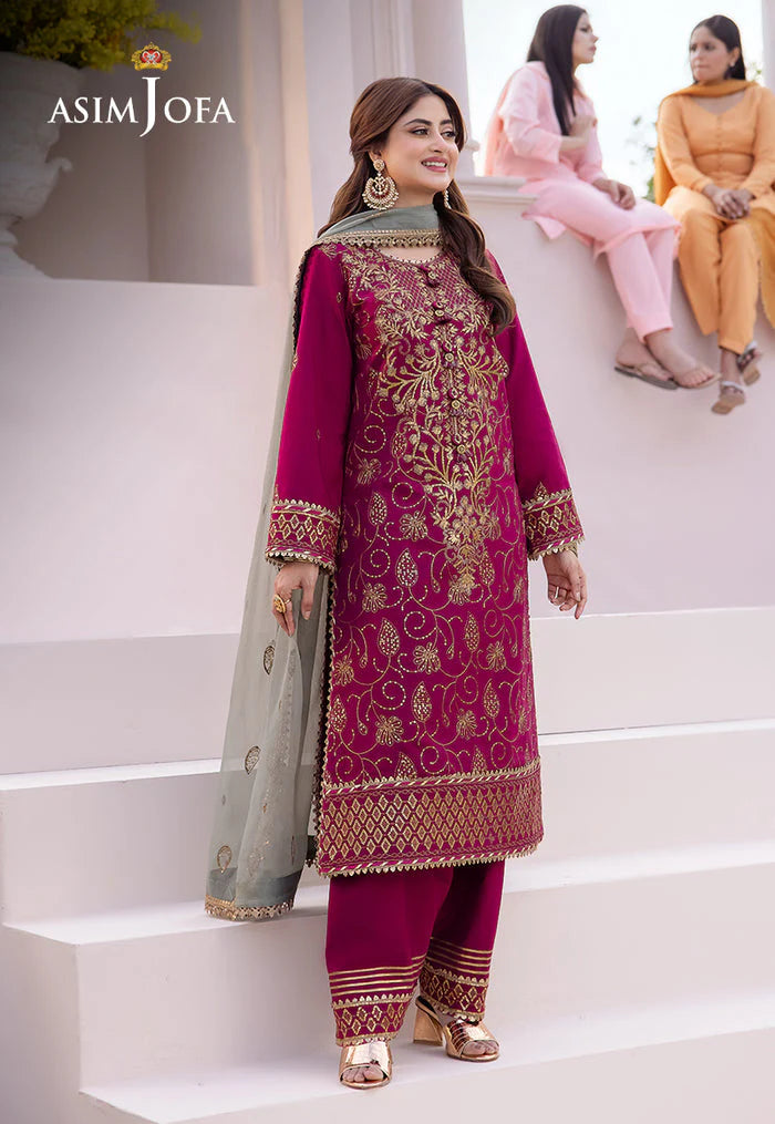 ASIM JOFA -3PC EMBROIDERED FANCY CHIFFON DRESS WITH HEAVY EMBROIDERED CHIFFON DUPATTA 4 SIDE EMBROIDERED- FPW-125