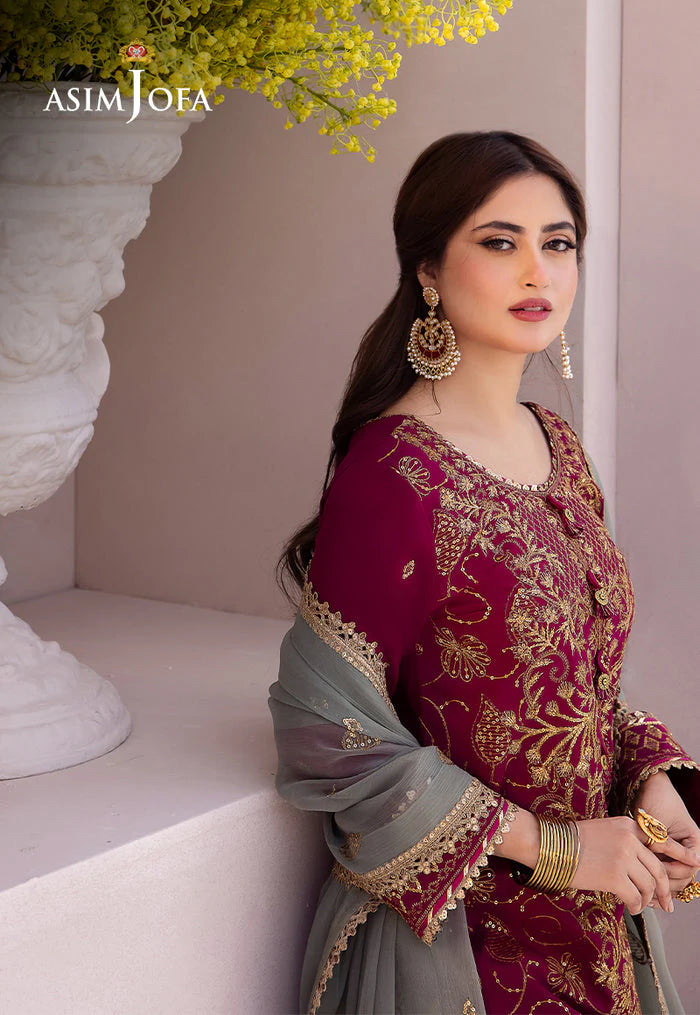 ASIM JOFA -3PC EMBROIDERED FANCY CHIFFON DRESS WITH HEAVY EMBROIDERED CHIFFON DUPATTA 4 SIDE EMBROIDERED- FPW-125