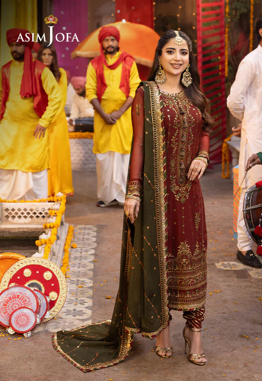 ASIM JOFA -3PC EMBROIDERED FANCY CHIFFON DRESS WITH HEAVY EMBROIDERED CHIFFON DUPATTA 4 SIDE EMBROIDERED- FPW-126