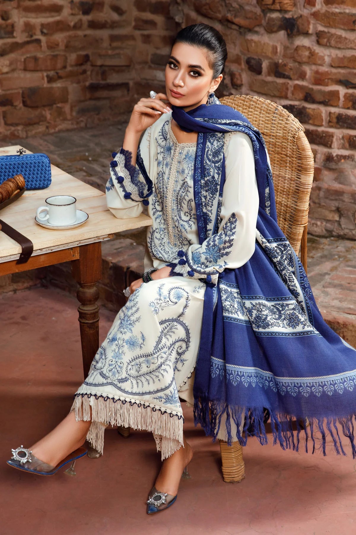 MARIA.B -3PC EMBROIDERED KHADDAR DRESS WITH KARANDI WOOL SHAWL- FW-52