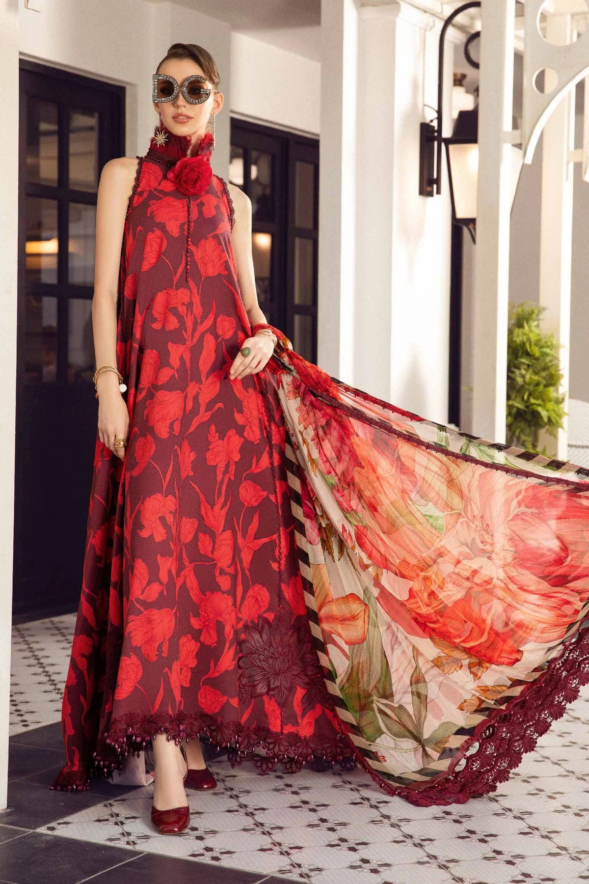 MARIA.B -3PC EMBROIDERED SWISS LAWN DRESS WITH SILK DUPATTA- FW-72