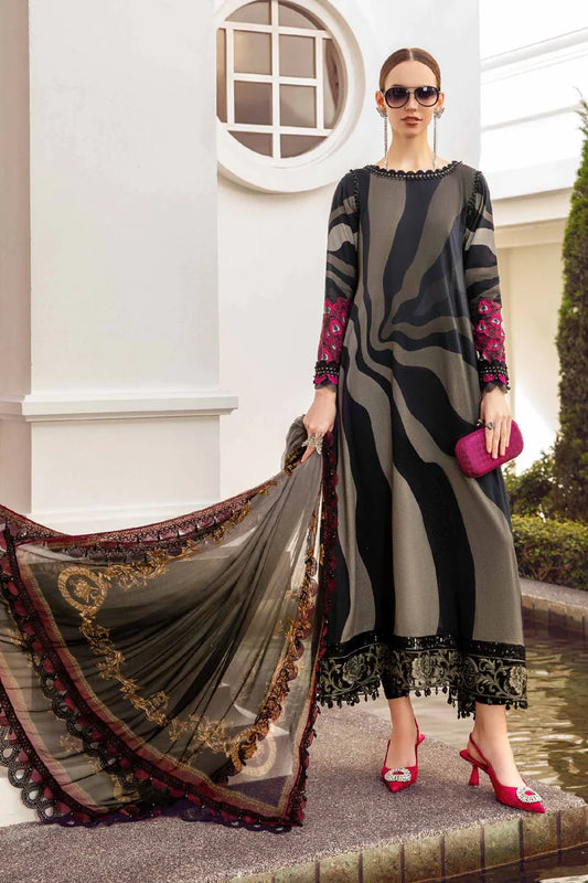 MARIA.B -3PC EMBROIDERED LAWN DRESS WITH PRINTED SILK DUPATTA- FN-53