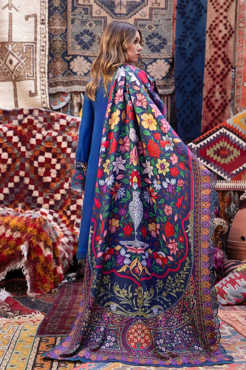 MARIA.B - 3PC EMBROIDERED DHANAK DRESS WITH DHANAK WOOL SHAWL- FW-120