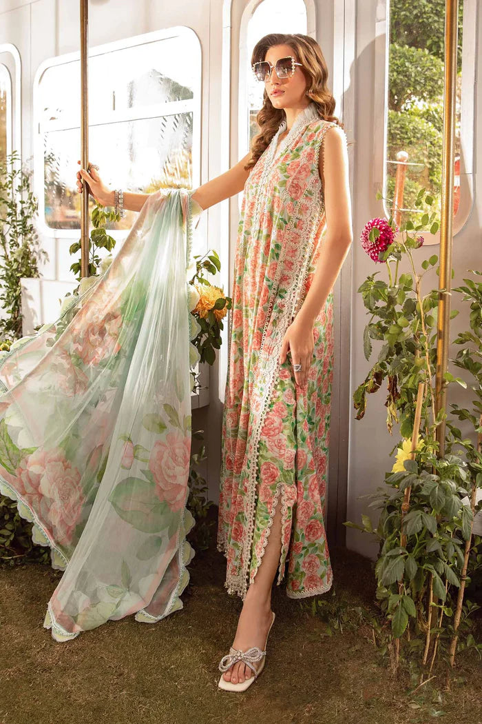 MARIA.B -3PC EMBROIDERED LAWN DRESS WITH PRINTED CHIFFON DUPATTA- FN-73