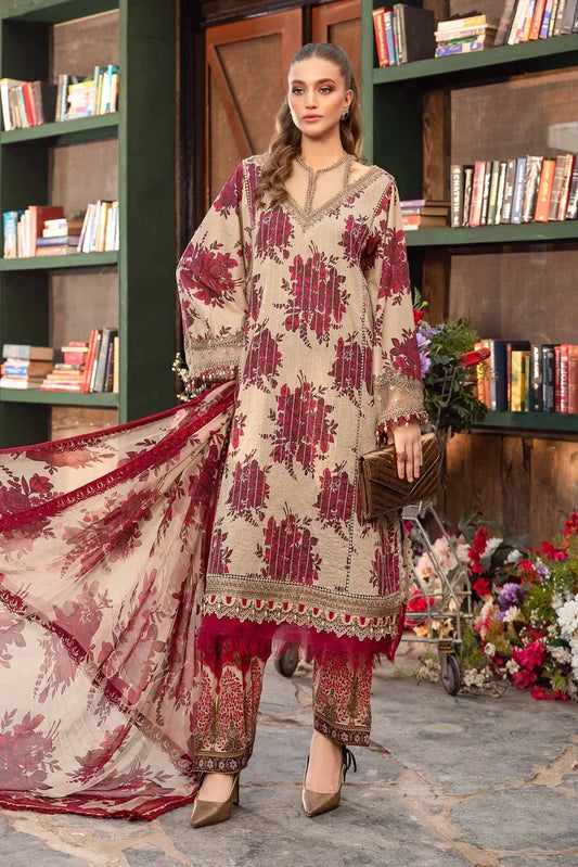 MARIA.B -3PC EMBROIDERED LAWN DRESS WITH PRINTED CHIFFON DUPATTA- FN-81