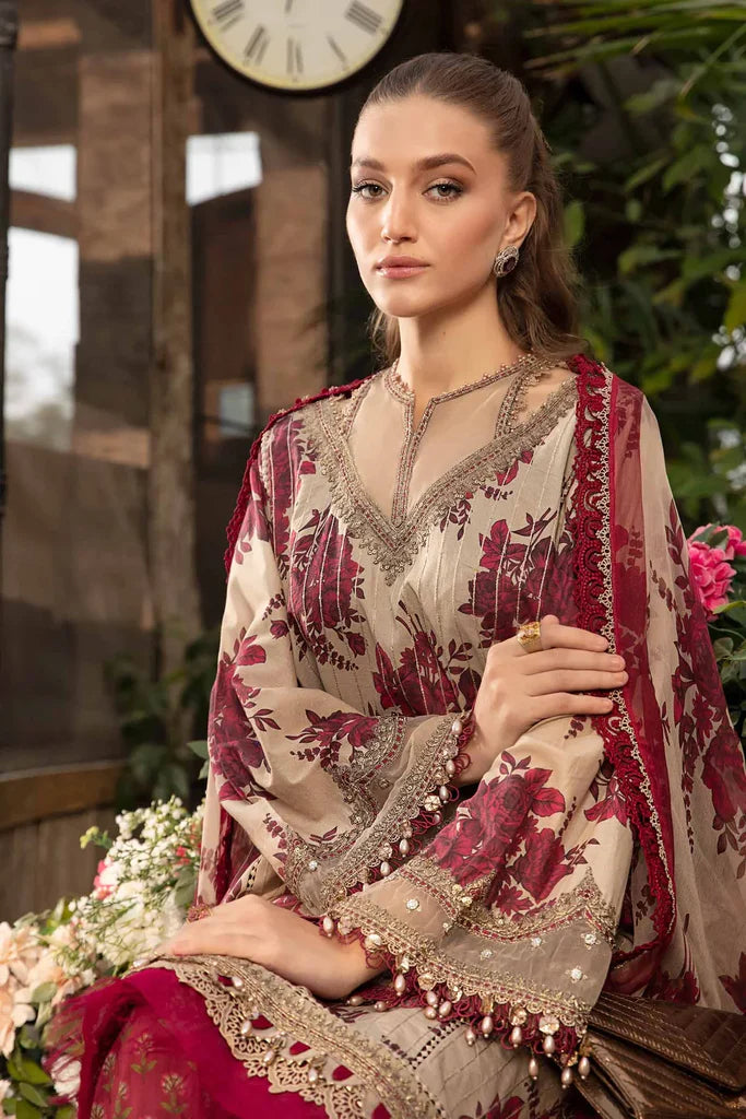 MARIA.B -3PC EMBROIDERED LAWN DRESS WITH PRINTED CHIFFON DUPATTA- FN-81