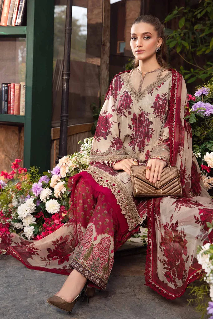 MARIA.B -3PC EMBROIDERED LAWN DRESS WITH PRINTED CHIFFON DUPATTA- FN-81