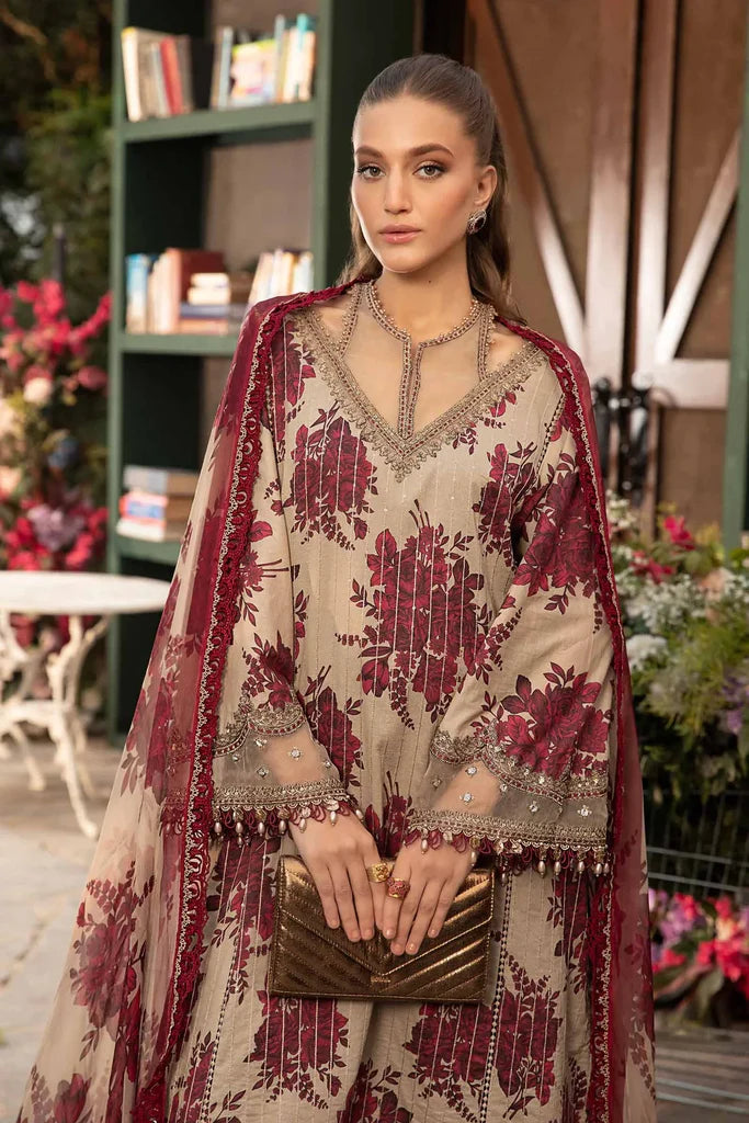 MARIA.B -3PC EMBROIDERED LAWN DRESS WITH PRINTED CHIFFON DUPATTA- FN-81