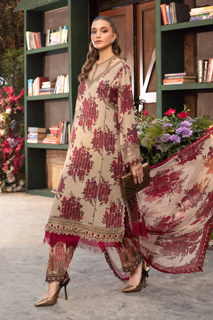 MARIA.B -3PC EMBROIDERED LAWN DRESS WITH PRINTED CHIFFON DUPATTA- FN-81