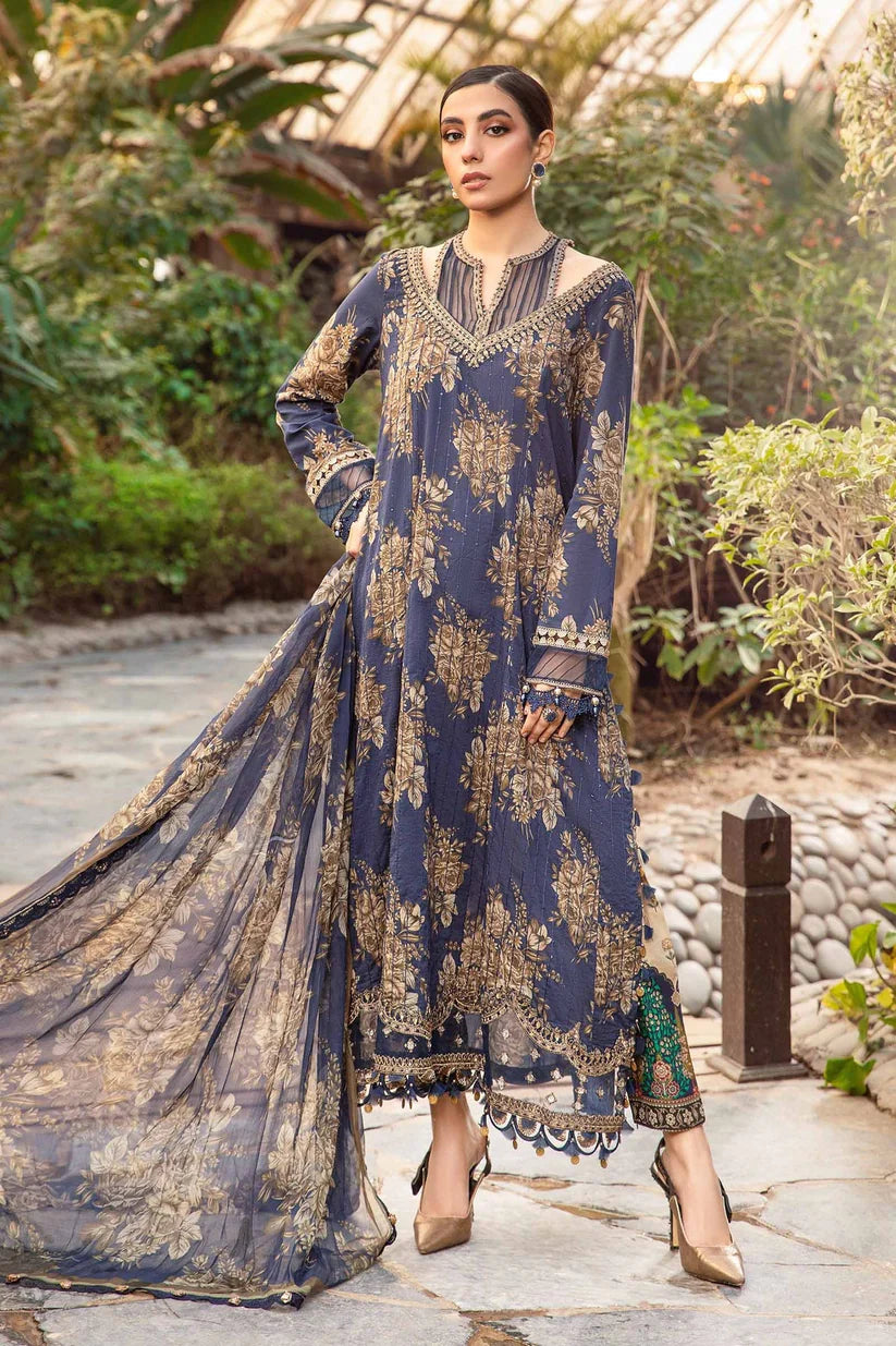 MARIA.B -3PC EMBROIDERED LAWN DRESS WITH PRINTED CHIFFON DUPATTA- FN-76