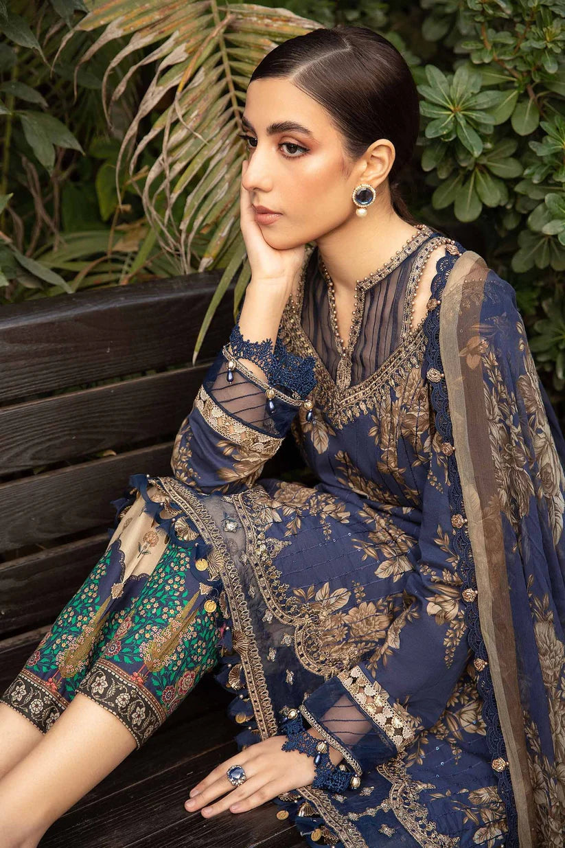 MARIA.B -3PC EMBROIDERED LAWN DRESS WITH PRINTED CHIFFON DUPATTA- FN-76