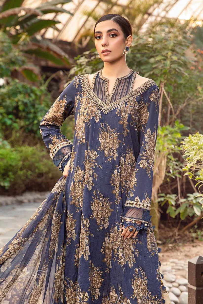 MARIA.B -3PC EMBROIDERED LAWN DRESS WITH PRINTED CHIFFON DUPATTA- FN-76