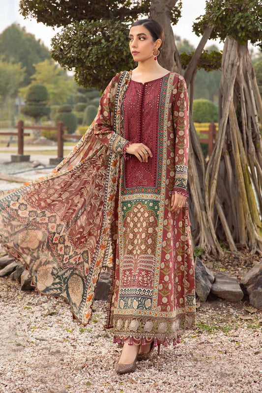 MARIA.B -3PC EMBROIDERED LAWN DRESS WITH PRINTED CHIFFON DUPATTA- FN-83