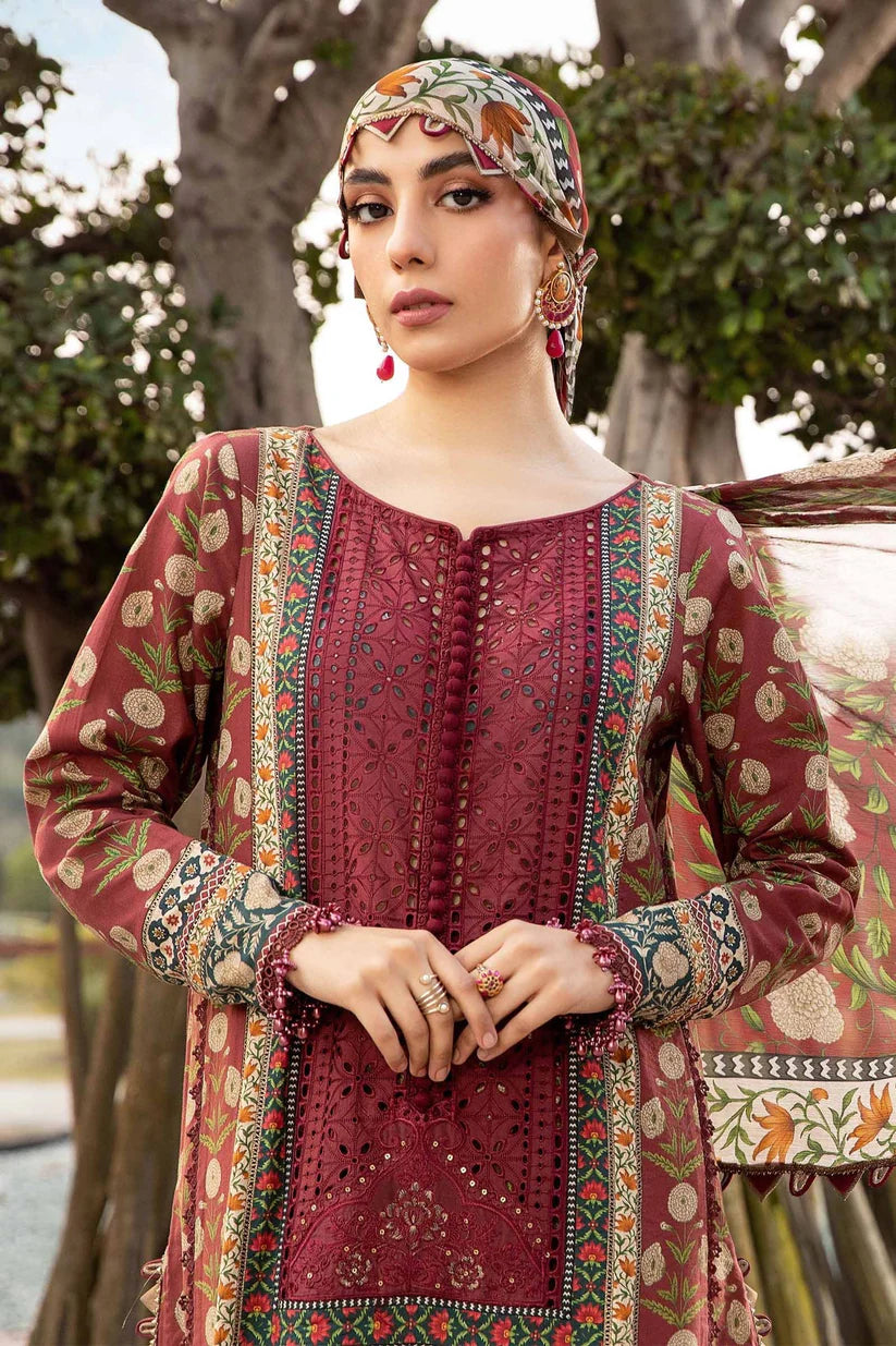 MARIA.B -3PC EMBROIDERED LAWN DRESS WITH PRINTED CHIFFON DUPATTA- FN-83