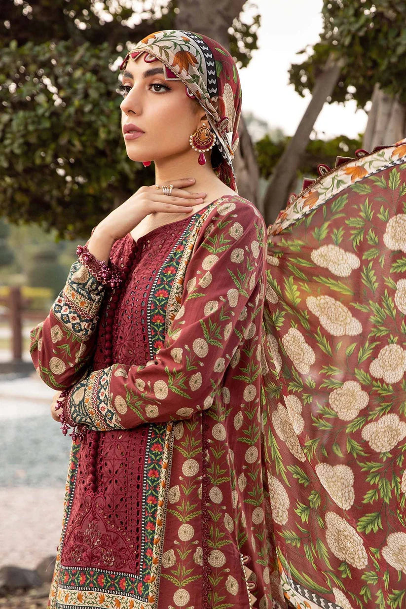 MARIA.B -3PC EMBROIDERED LAWN DRESS WITH PRINTED CHIFFON DUPATTA- FN-83