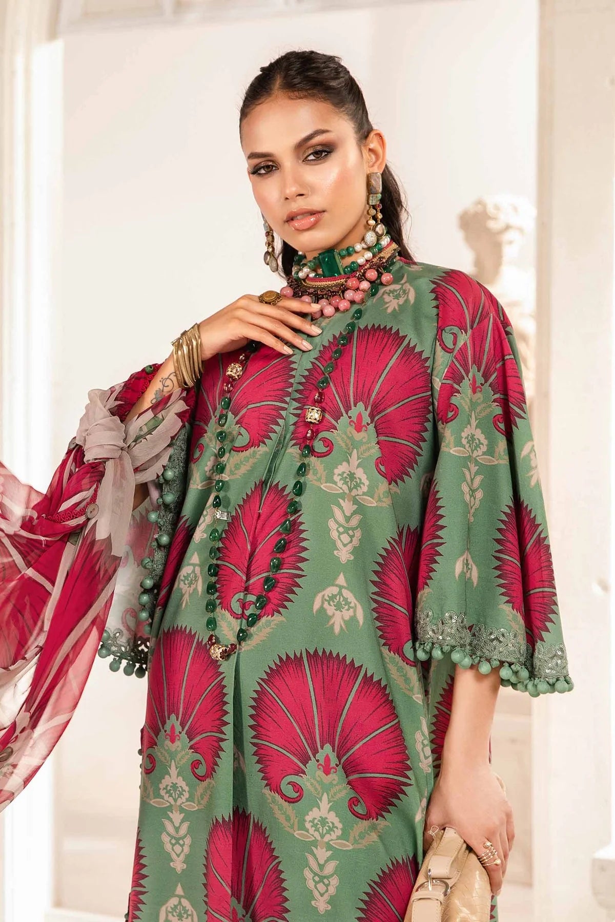 MARIA.B -3PC EMBROIDERED LAWN DRESS WITH PRINTED CHIFFON DUPATTA- FN-133