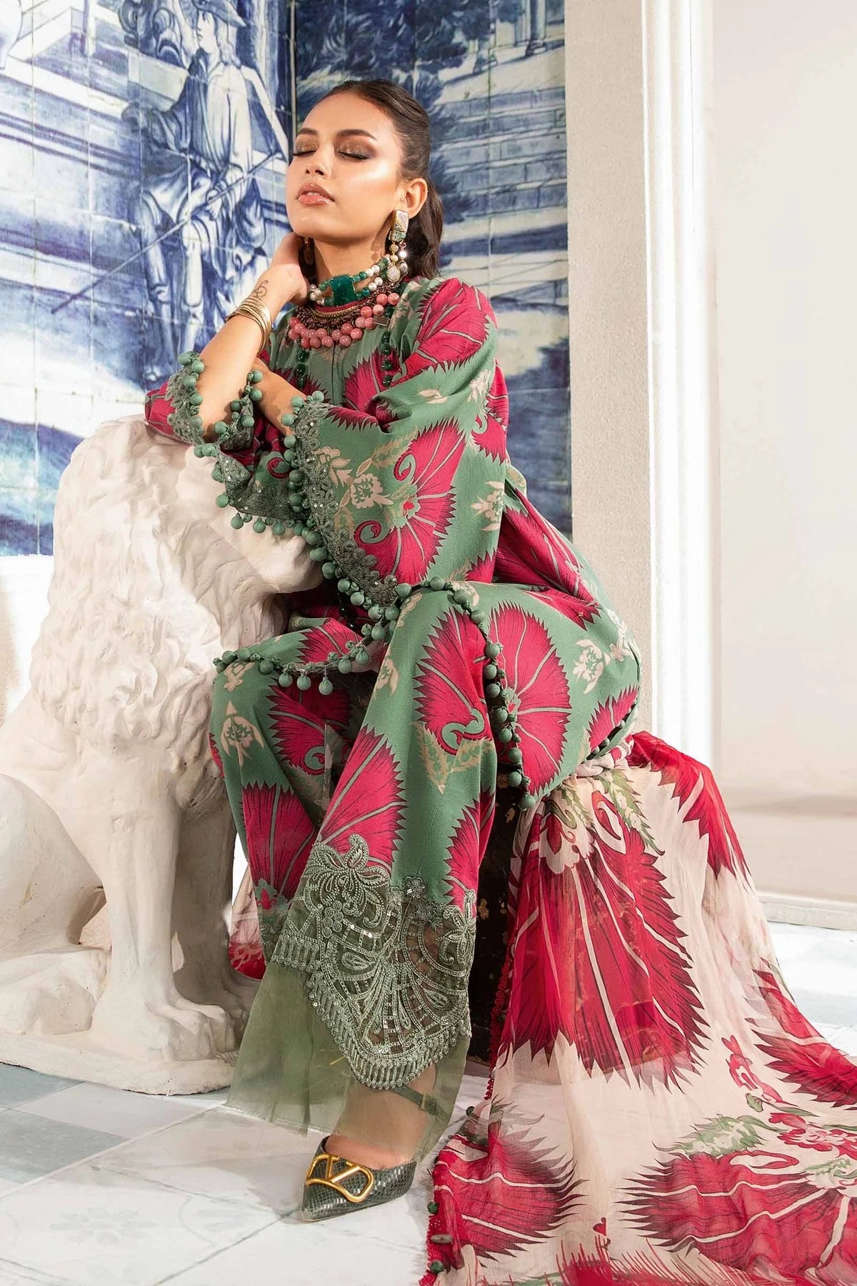 MARIA.B -3PC EMBROIDERED LAWN DRESS WITH PRINTED CHIFFON DUPATTA- FN-133