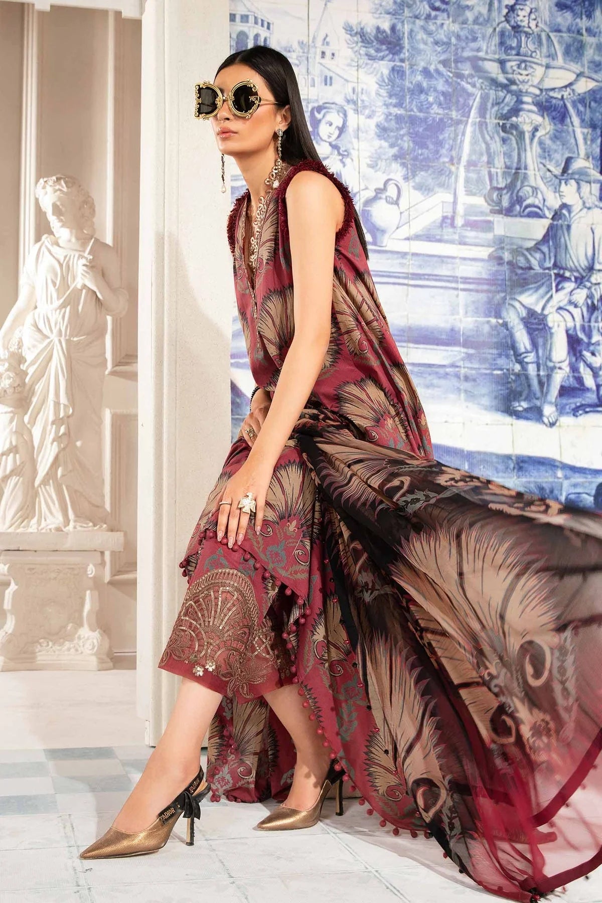 MARIA.B -3PC EMBROIDERED LAWN DRESS WITH PRINTED CHIFFON DUPATTA- FN-134