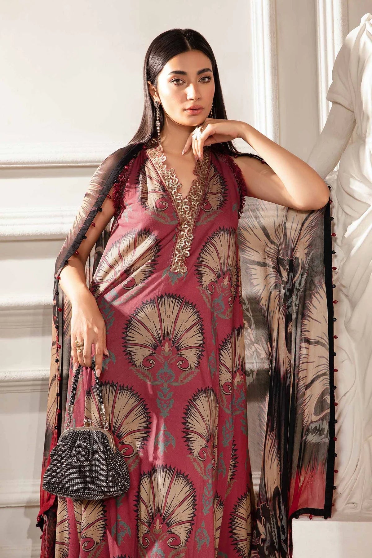 MARIA.B -3PC EMBROIDERED LAWN DRESS WITH PRINTED CHIFFON DUPATTA- FN-134