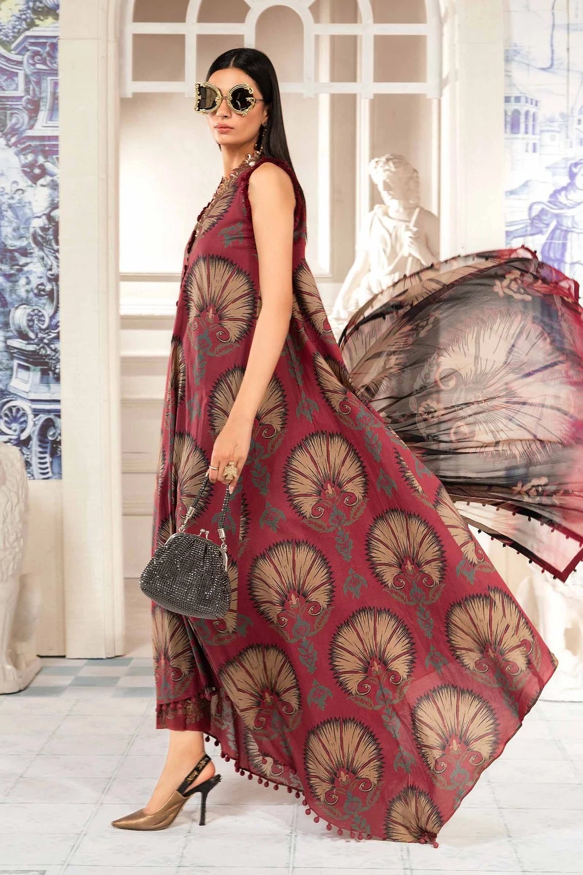 MARIA.B -3PC EMBROIDERED LAWN DRESS WITH PRINTED CHIFFON DUPATTA- FN-134