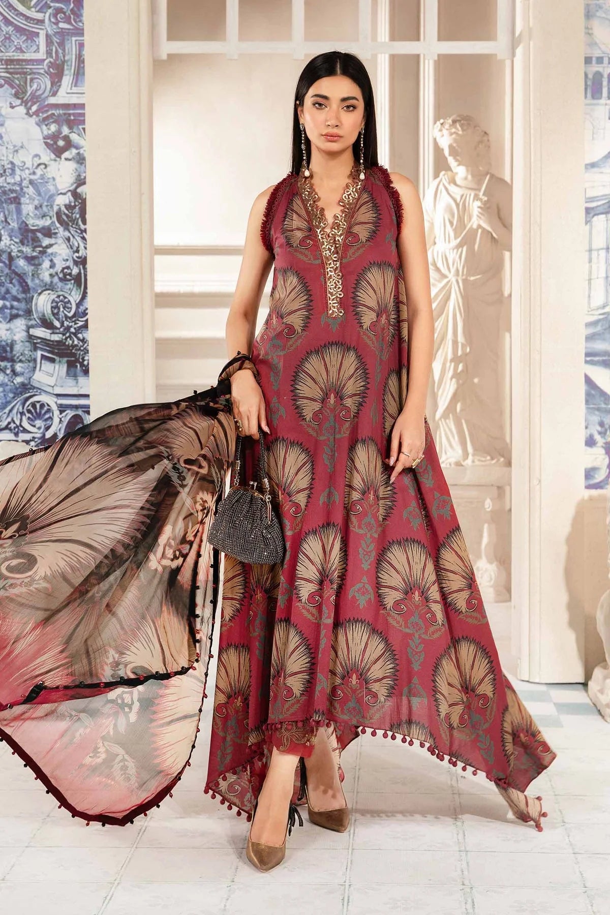 MARIA.B -3PC EMBROIDERED LAWN DRESS WITH PRINTED CHIFFON DUPATTA- FN-134