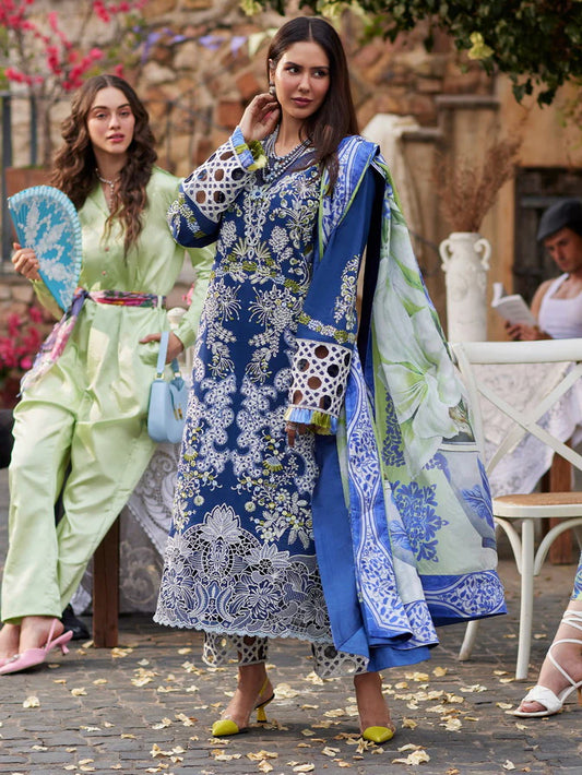 MUSHQ -3PC FULLY HEAVY EMBROIDERED CUTWORK LAWN DRESS WITH PRINTED SILK DUPATTA (RTW)- FN-103