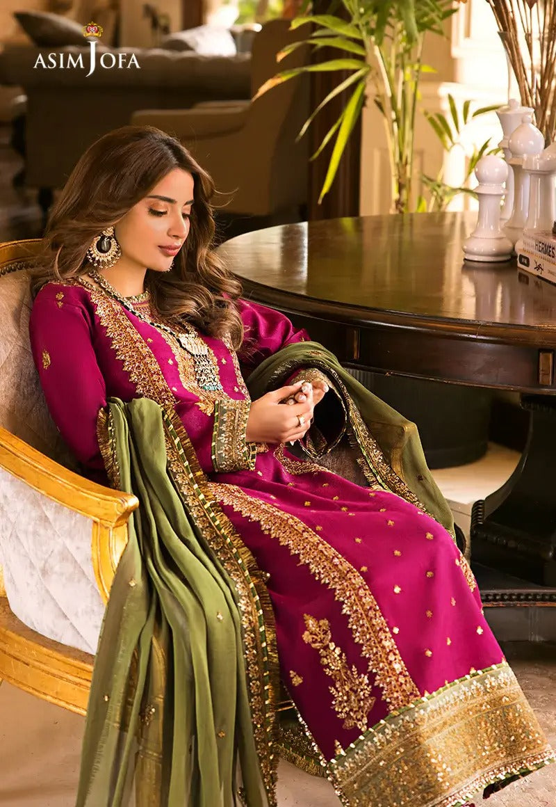 ASIM JOFA -3PC EMBROIDERED FANCY CHIFFON DRESS WITH HEAVY EMBROIDERED CHIFFON DUPATTA 4 SIDE EMBROIDERED- FPW-43