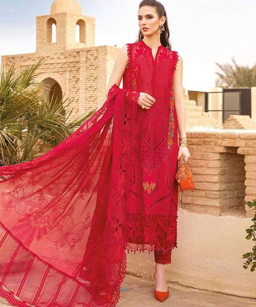 MARIA.B -3PC FULLY HEAVY EMBROIDERED CHICKEN KARI LAWN DRESS WITH 4 SIDE HEAVY EMBROIDERED ORGANZA DUPATTA- FN-96