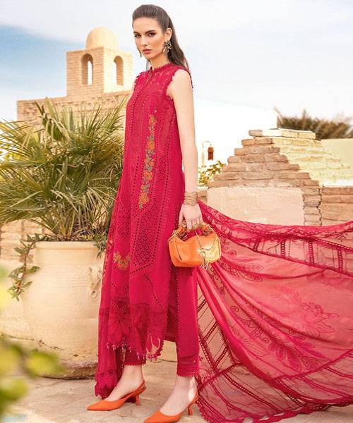 MARIA.B -3PC FULLY HEAVY EMBROIDERED CHICKEN KARI LAWN DRESS WITH 4 SIDE HEAVY EMBROIDERED ORGANZA DUPATTA- FN-96