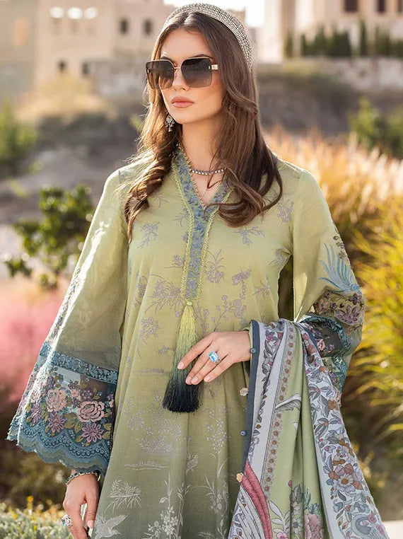 MARIA B -3PC EMBROIDERED LAWN DRESS WITH PRINTED SILK DUPATTA- FN-52