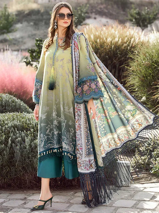 MARIA B -3PC EMBROIDERED LAWN DRESS WITH PRINTED SILK DUPATTA- FN-52