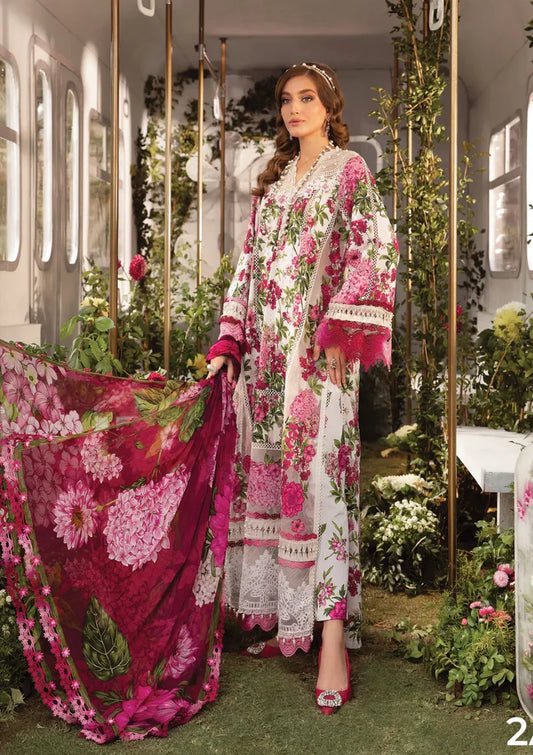 MARIA.B -3PC EMBROIDERED LAWN DRESS WITH PRINTED CHIFFON DUPATTA- FN-69