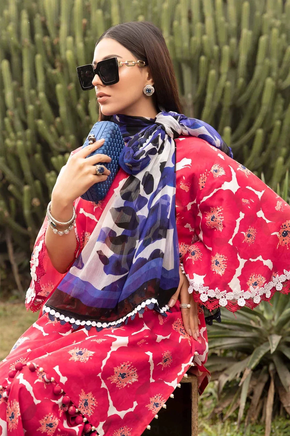 MARIA.B -3PC EMBROIDERED LAWN DRESS WITH PRINTED CHIFFON DUPATTA- FN-57