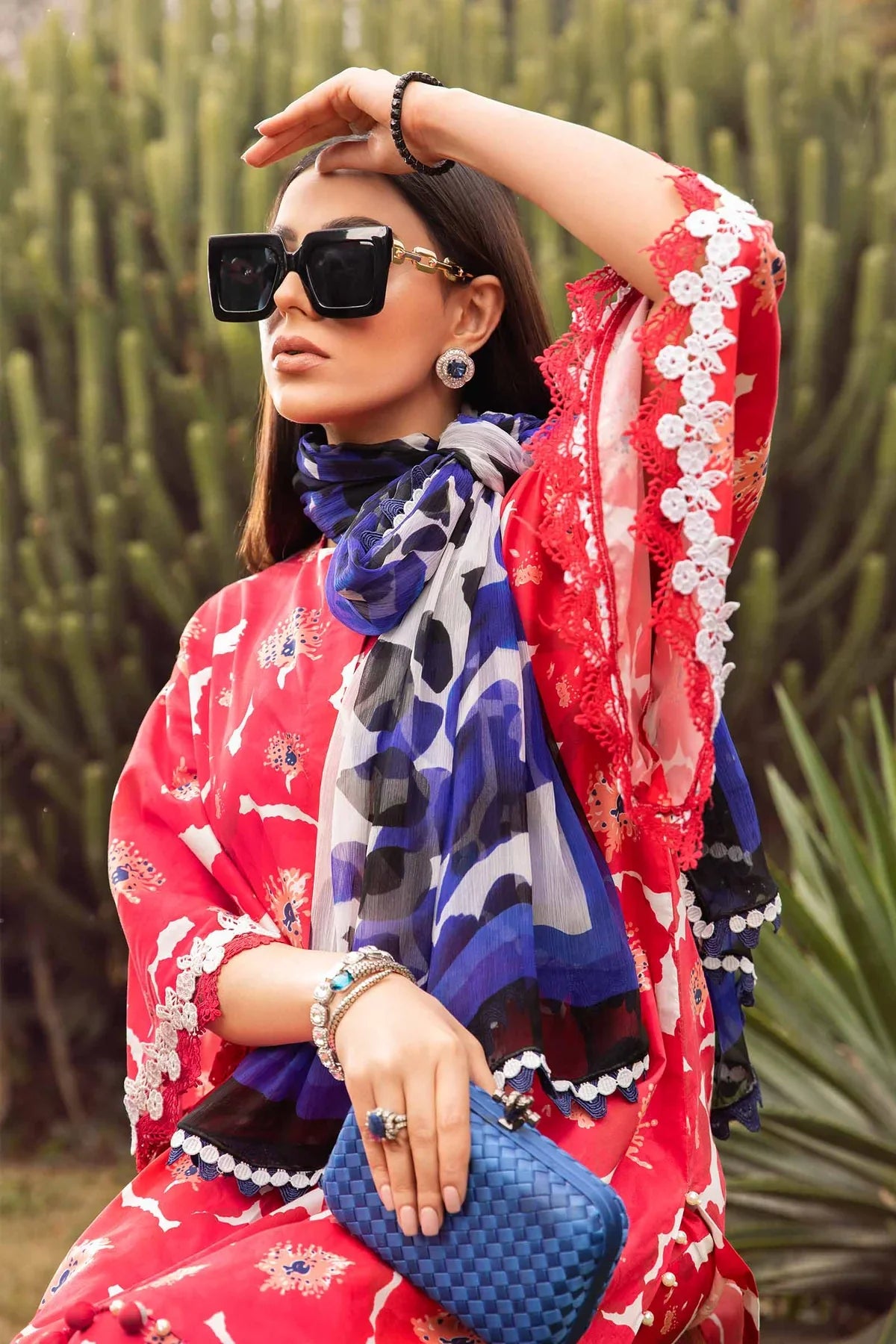 MARIA.B -3PC EMBROIDERED LAWN DRESS WITH PRINTED CHIFFON DUPATTA- FN-57