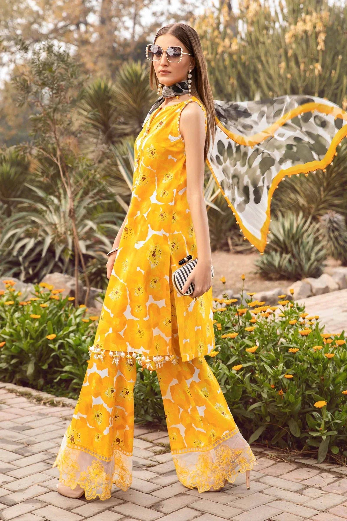 MARIA.B -3PC EMBROIDERED LAWN DRESS WITH PRINTED CHIFFON DUPATTA- FN-58