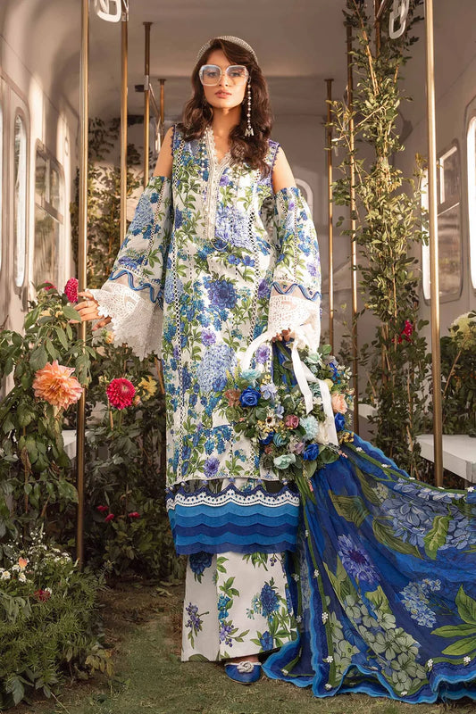 MARIA.B -3PC EMBROIDERED LAWN DRESS WITH PRINTED CHIFFON DUPATTA- FN-70