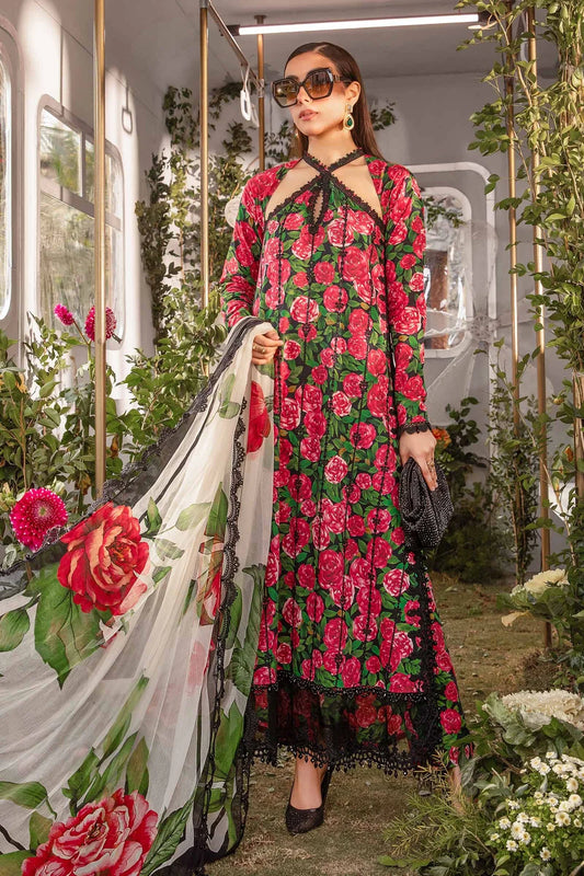 MARIA.B -3PC EMBROIDERED LAWN DRESS WITH PRINTED CHIFFON DUPATTA- FN-72