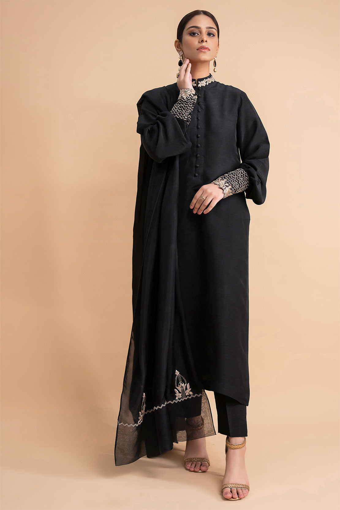 NERA -3PC EMBROIDERED DHANAK DRESS WITH EMBROIDERED DHANAK WOOL SHAWL- FW-90