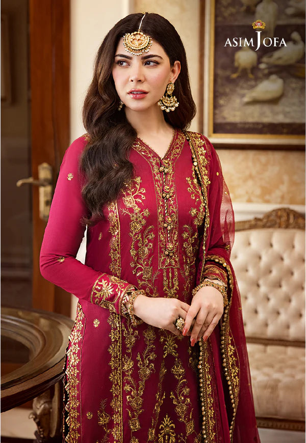 ASIM JOFA -3PC EMBROIDERED FANCY CHIFFON DRESS WITH HEAVY EMBROIDERED CHIFFON DUPATTA 4 SIDE EMBROIDERED- FPW-130