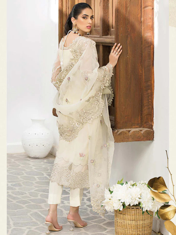 IMROZIA -3PC EMBROIDERED FANCY ORGANZA DRESS WITH HEAVY EMBROIDERED ORGANZA DUPATTA 4 SIDE EMBROIDERED- FPW-47