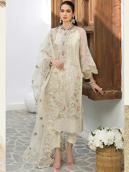 IMROZIA -3PC EMBROIDERED FANCY ORGANZA DRESS WITH HEAVY EMBROIDERED ORGANZA DUPATTA 4 SIDE EMBROIDERED- FPW-47