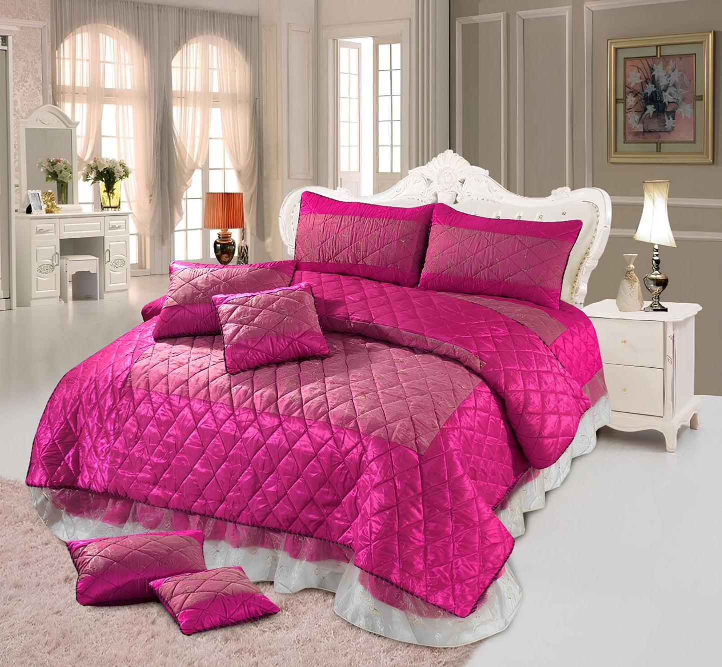 6 PCS FANCY QUILTED BRIDAL SET 7 COLOURS