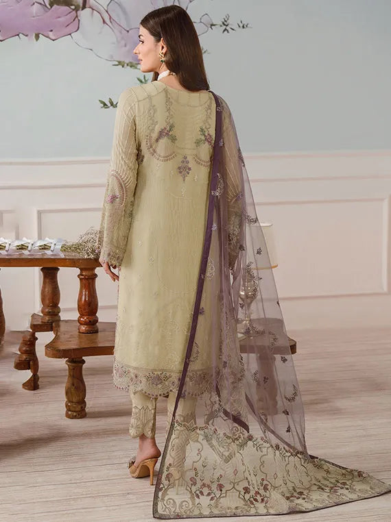 RAMSHA -3PC FULL HEAVY EMBROIDERED FANCY CHIFFON DRESS WITH HEAVY EMBROIDERED NET  DUPATTA- FPW-116