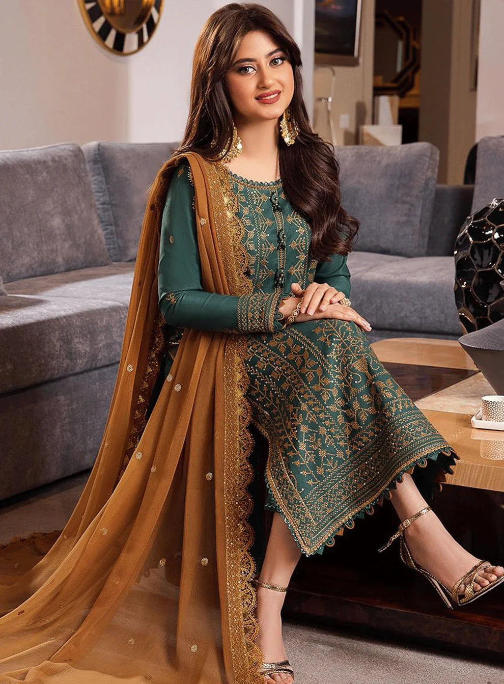 ASIM JOFA -3PC DHANAK EMBROIDERED WITH BAMBER CHIFFON EMBROIDERED DUPATTA- FW-131