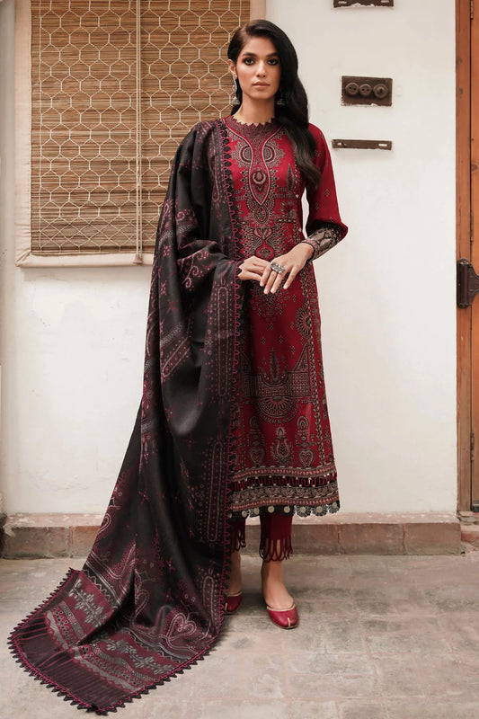 JAZMIN -3PC EMBROIDERED DHANAK DRESS WITH PASHMINA WOOL SHAWL- FW-64