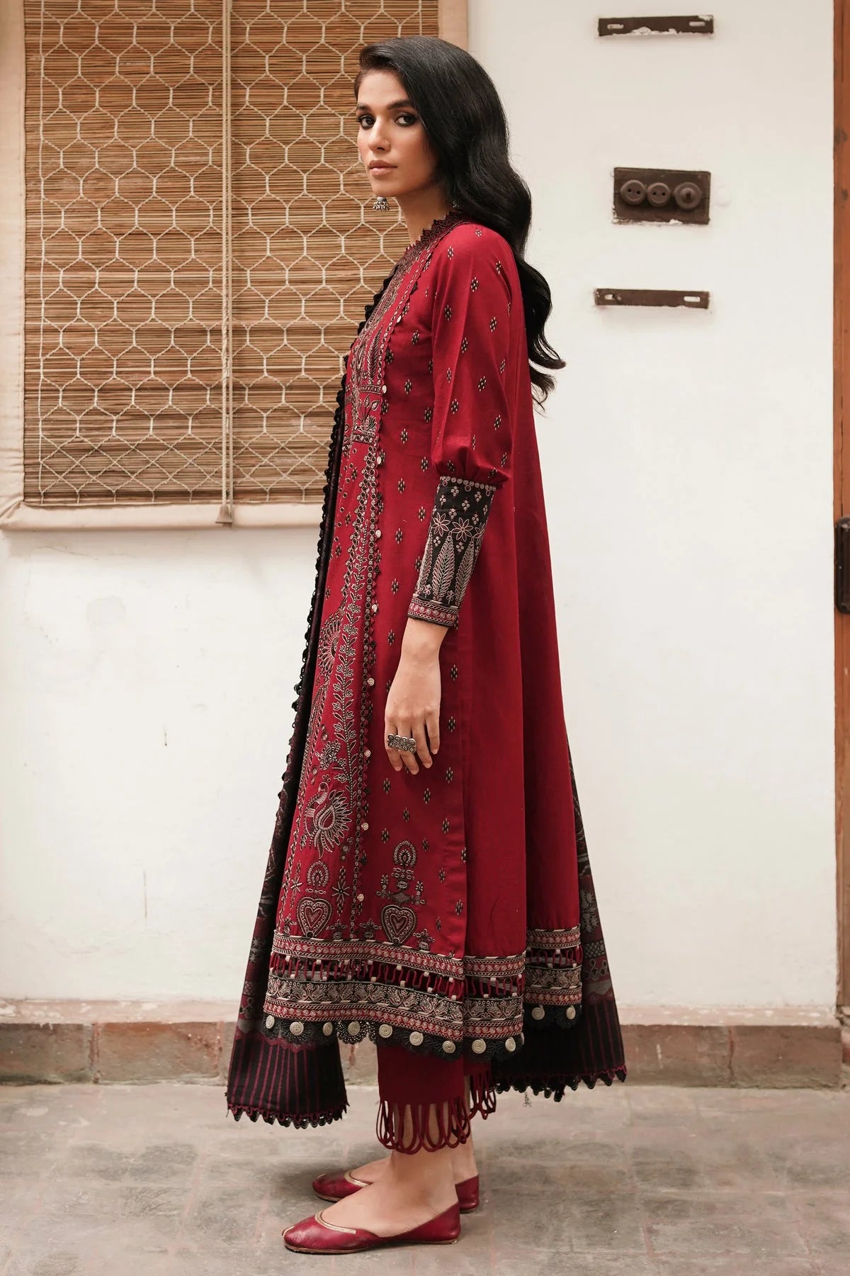 JAZMIN -3PC EMBROIDERED DHANAK DRESS WITH PASHMINA WOOL SHAWL- FW-64