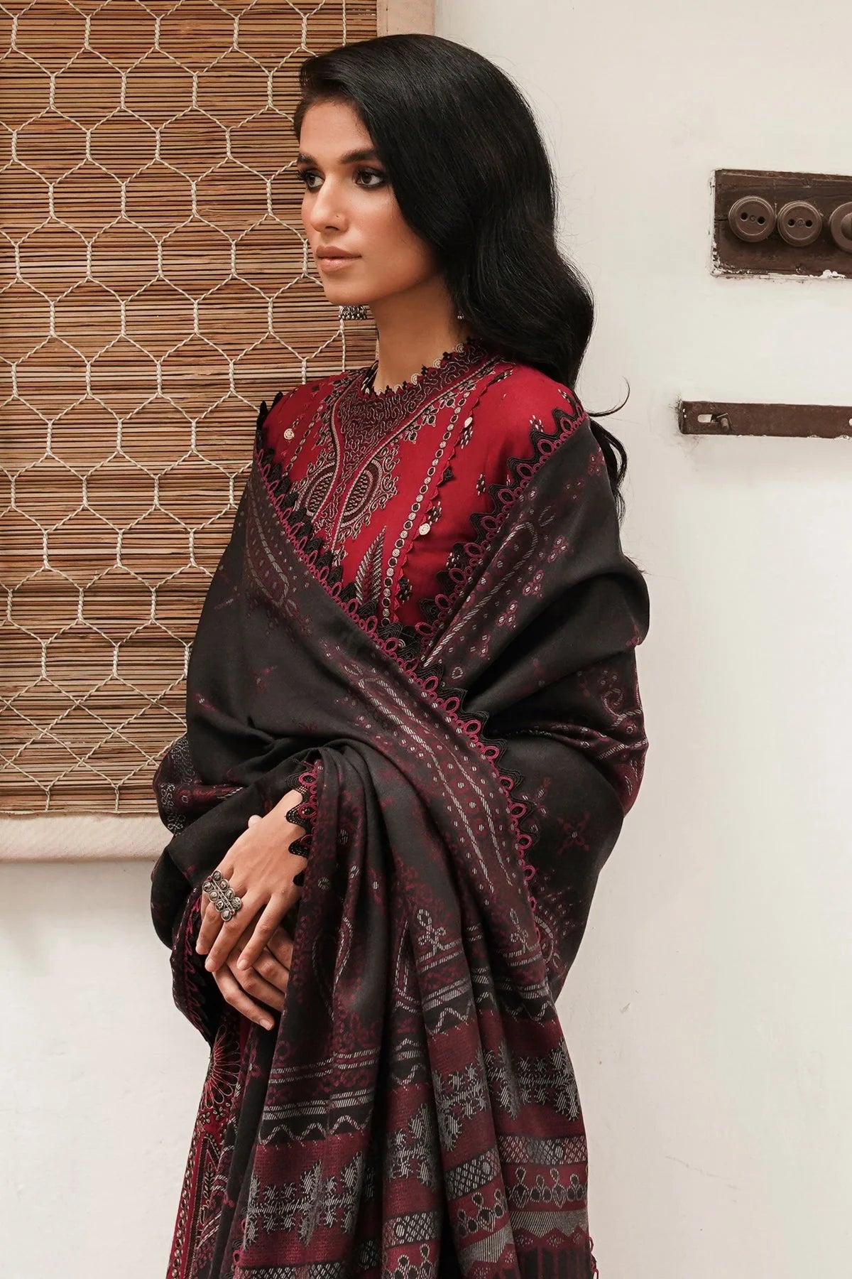 JAZMIN -3PC EMBROIDERED DHANAK DRESS WITH PASHMINA WOOL SHAWL- FW-64